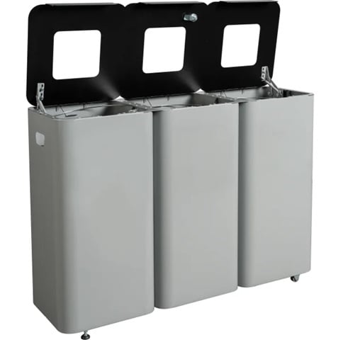 Affaldssystem m/ 3x70L modulspande, 33x76x106cm, grå, 2 hjul