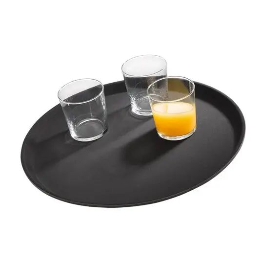 Skridsikker tjenerbakke, Ø28cm, rund, sort, Beaumont.webp