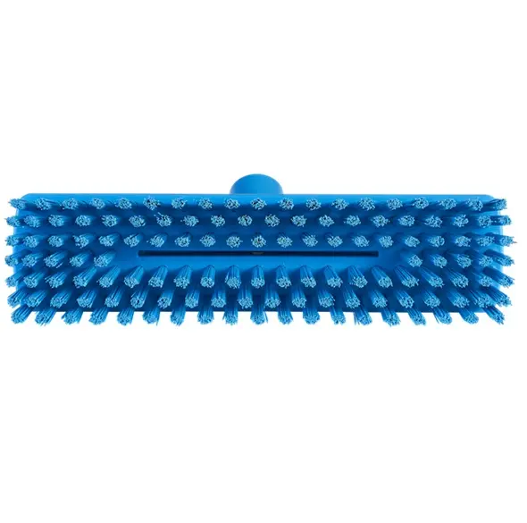 Gulvskrubbe med vandgennemløb, blå, 27 cm, meget stive børstehår, Vikan 70413.webp