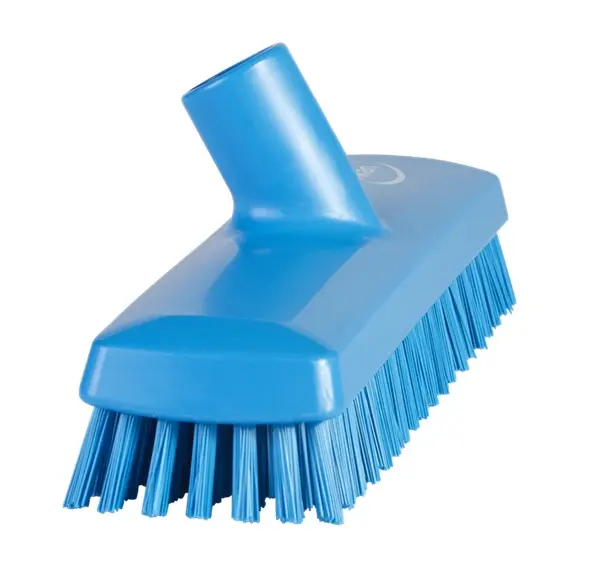 Gulvskrubbe med vandgennemløb, blå, 27 cm, meget stive børstehår, Vikan 70413.webp