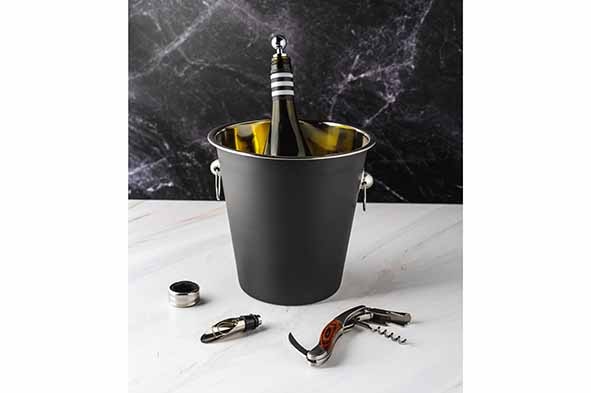 Champagnespand, køler, Ø21x21cm, sort, rustfri stål, (1 stk.)