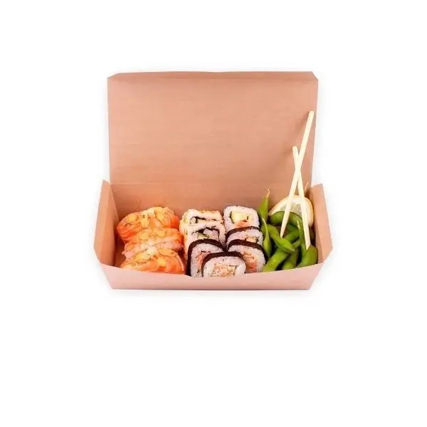 Take away boks, M, 1000 ml, 20x10x5 cm, brun, pap, med låg, med vinger, udstandsning i bunden, GS-Basic.webp