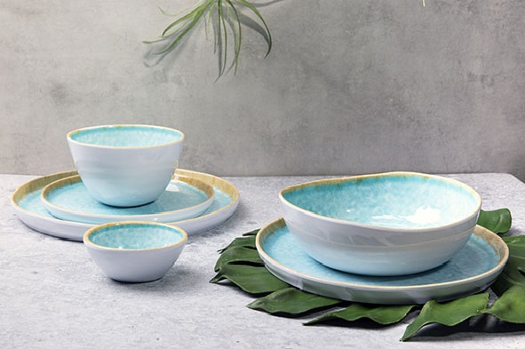 Desserttallerken, rund, Ø21,5x1,5cm, hvid/blå, ubrydelig, melamin, LAGUNA AZZURRO, (24 stk.)