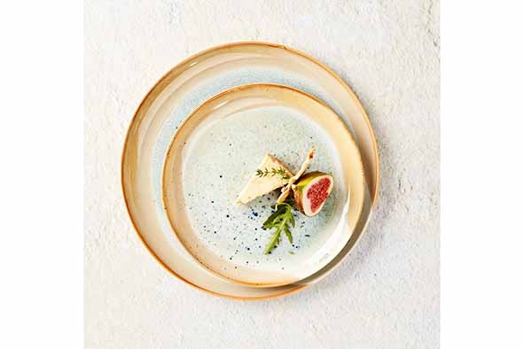 Desserttallerken, stentøj, rund, Ø21cm, sandfarvet/grøn, NAVAJO, (4 stk.)