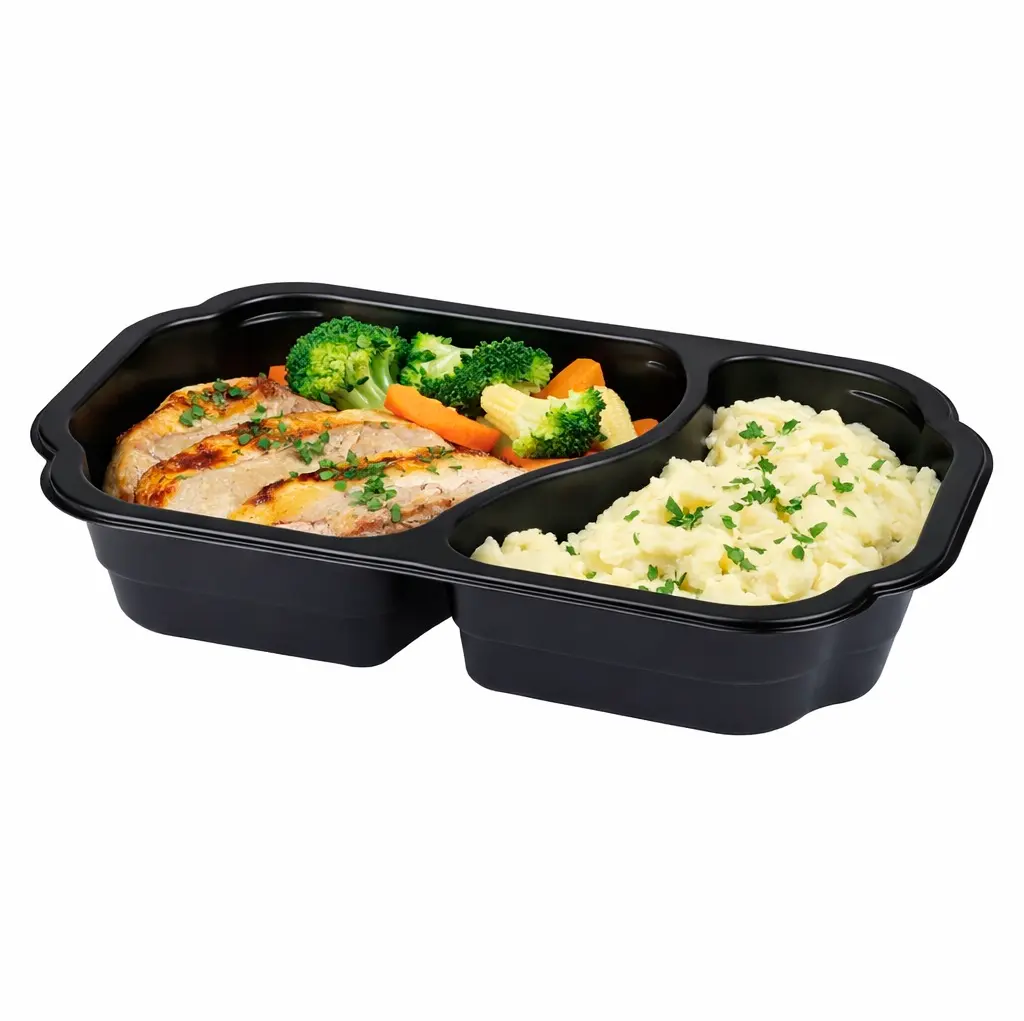 Plastbakke, 25x15,9x4,5cm, sort, PP, 2-rums, 400700 ml.webp