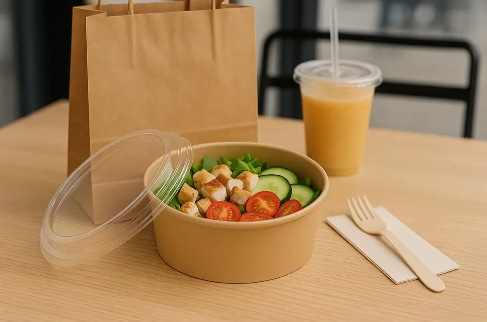 Salatskål, Catersource, rund, 1000ml, Ø148mmx78mm, brun, kraft med PE.webp