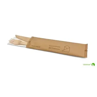 Bestiksæt, 3, Træ, kniv-gaffel-serviet, wrapped, natur, Naturesse.webp
