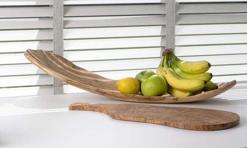 Frugtskål, flad, 64-68x23-32cm, oliventræ, (1 stk.)