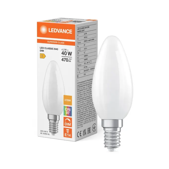 LED Classic B 40 Filament DIM CRI97 S 4.2W 927 Frosted E14.webp