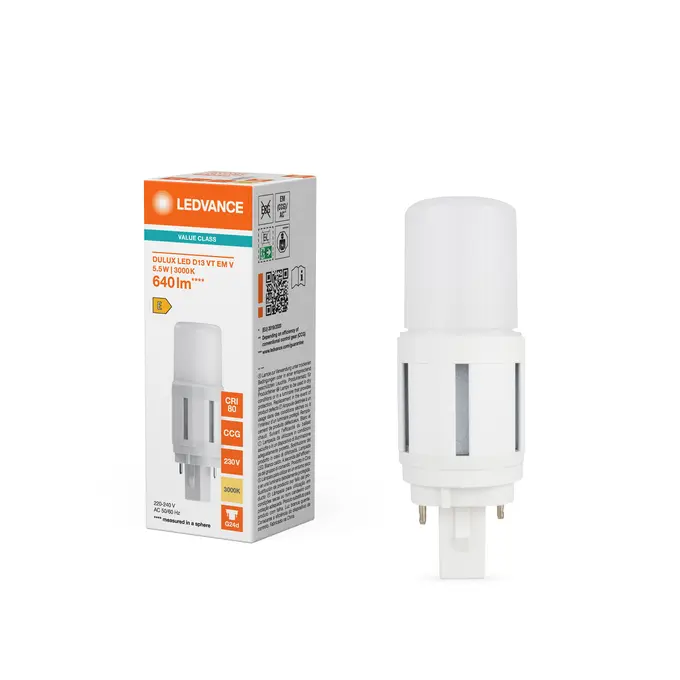 DULUX LED D13 VT EM & AC MAINS VALUE 5.5W 830 G24D.webp