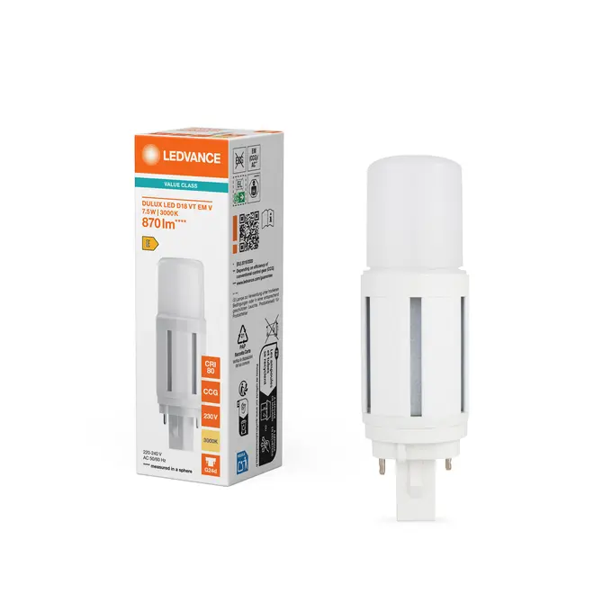 DULUX LED D18 VT EM & AC MAINS VALUE 7.5W 830 G24D.webp