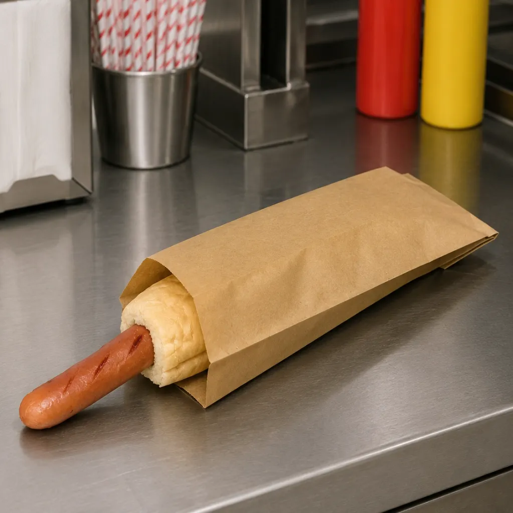 fransk hotdog pose i brun papir.webp
