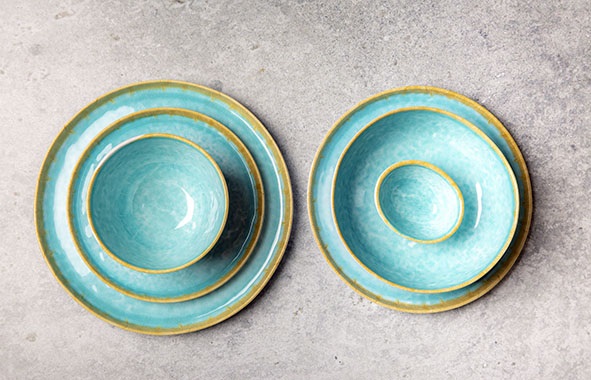 Middagstallerken, rund, Ø26cm, hvid/blå, ubrydelig, melamin, LAGUNA AZZURRO, (12 stk.)