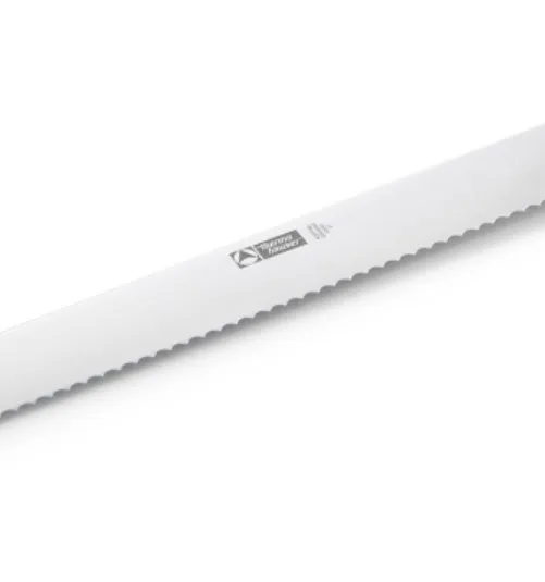 Bagerkniv, 26cm, rustfrit stål, takket på den ene side, blå.webp