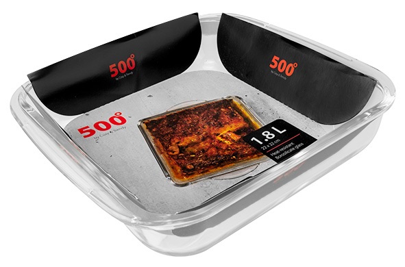 Ovnfad, 1,8l, 22x22cm, firkantet, op til 500grader, borosilikatglas, (6 stk.)