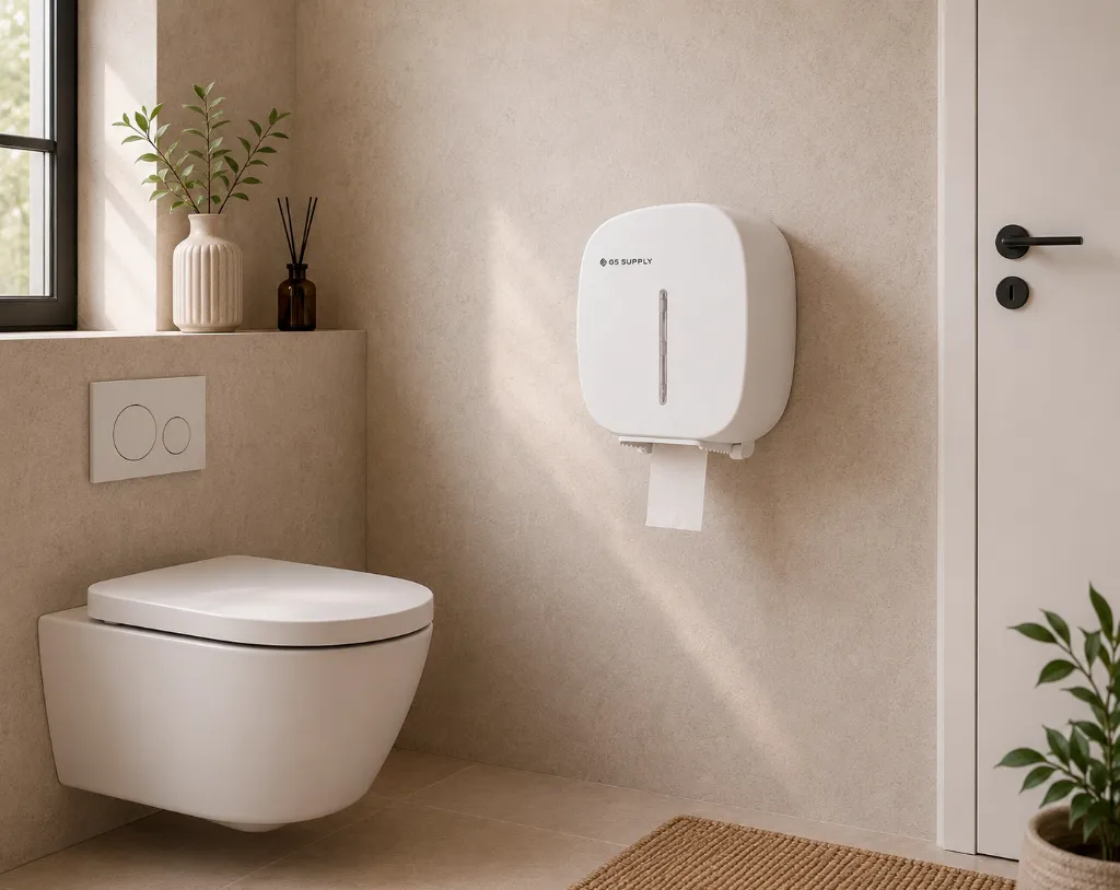 Papirdispenser til Mini Jumbo toiletpapir, hvid - GS-Basic.webp