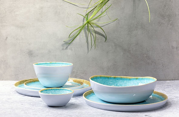 Salatskål, Ø21x6cm, melamin, hvid/grønblå, ubrydelig, LAGUNA AZZURRO, (1 stk.)
