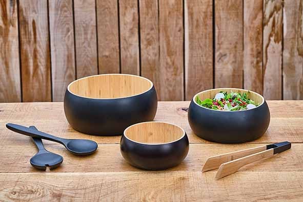 Salatskål, Ø25x10cm, bambus, sort, BLACK&WOOD, (12 stk.)