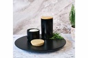 Skål med låg, Ø10x8,7cm, sort og træ, stentøj, BLACK&WOOD, (1 stk.)