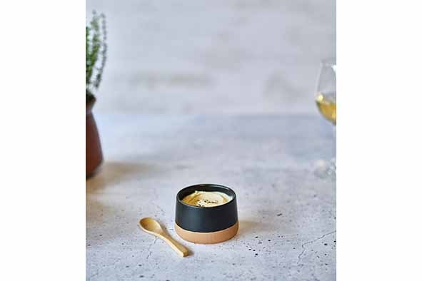 Skål med ske, til tapas og snacks, stentøj, rund, Ø9,5x5,5cm, sort/brun, DELA, (24 stk.)
