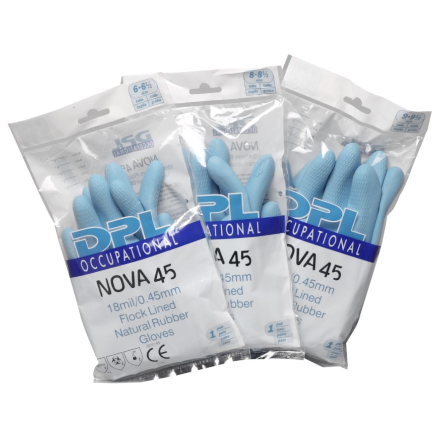 Latexhandske, M, Blå, Latex, DPL Nova 45, indvendig velourisering (12 par).