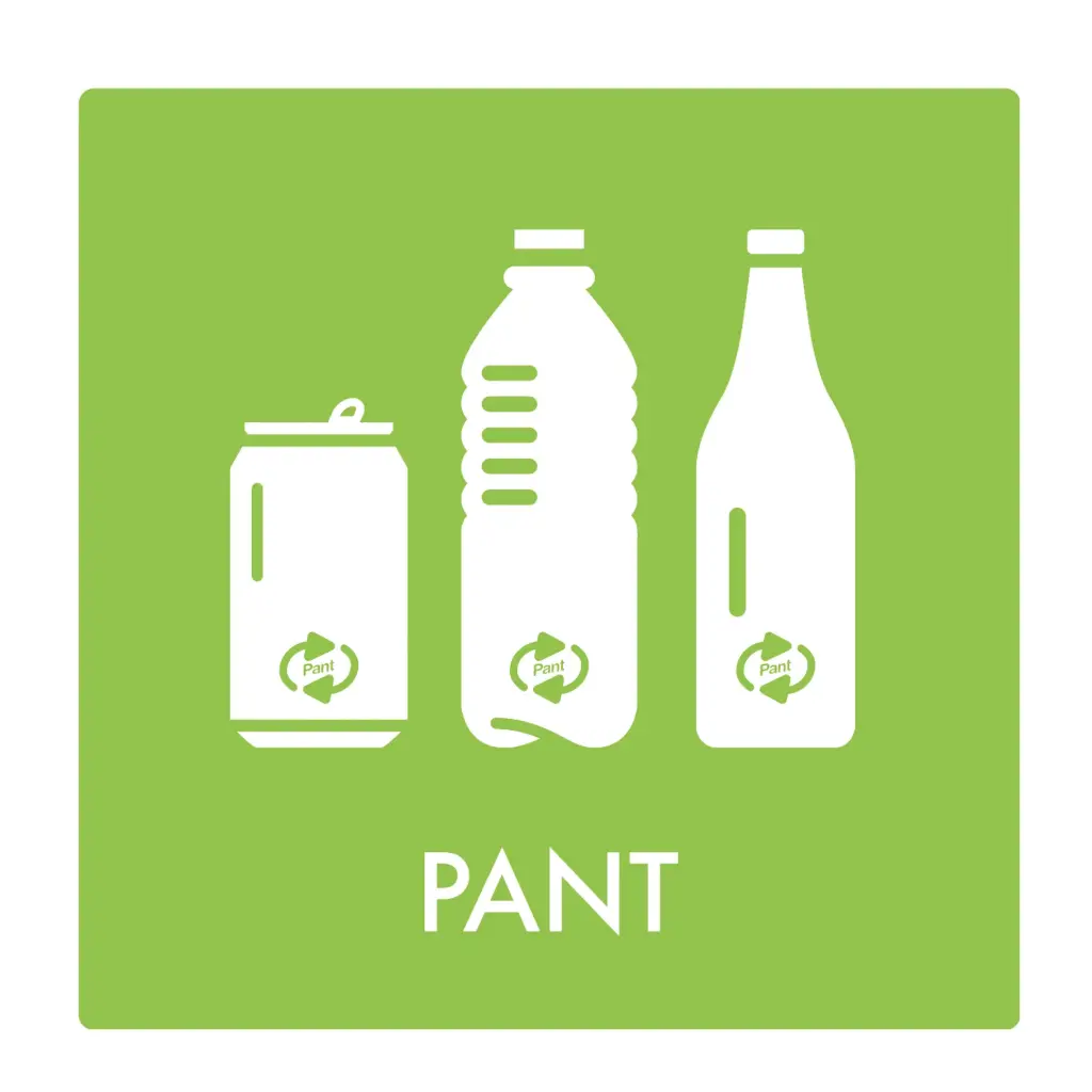 [11043] Piktogram til pant dåse og plast, 12x12cm, grøn, folie, selvklæbende, (1 stk.)