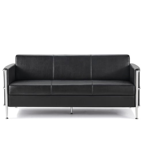 [18578] Sort lædersofa, 3 personer, Boston, kunstlæder, med blank stel, (1 stk.)