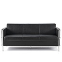 Sort lædersofa, 3 personer, Boston, kunstlæder, med blank stel, (1 stk.)