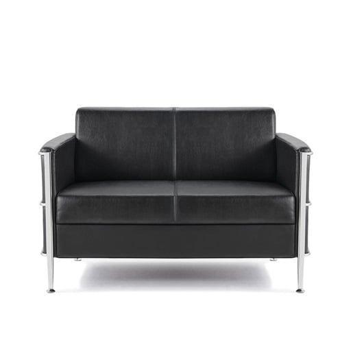 [18579] Sort lædersofa, 2 personer, kunstlæder, Boston, med blank stel, (1 stk.)
