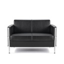 Sort lædersofa, 2 personer, kunstlæder, Boston, med blank stel, (1 stk.)