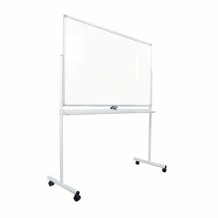 [19136] Magnetisk whiteboard på hjul, vendbar, hvid, ECO, låsbare hjul, flere størrelser, med pennebakke, (1 stk.) (90x150cm)