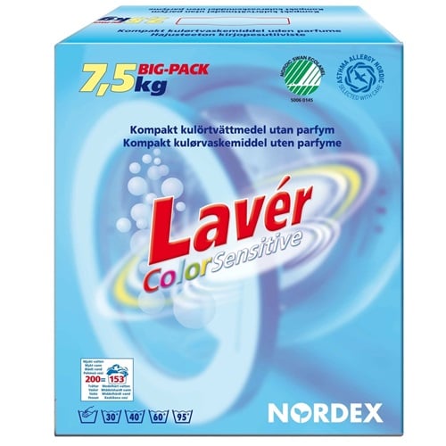 Vaskepulver, Lavér, Svanemærket, Color Sensitive, 7,5 kg, (1 stk.)