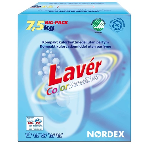 [19294] Vaskepulver, Lavér, Svanemærket, Color Sensitive, 7,5 kg, (1 stk.)