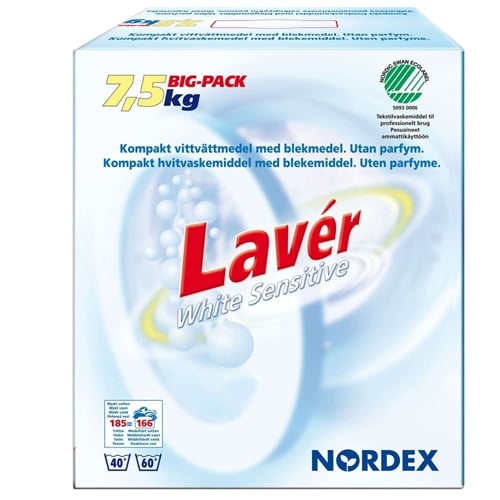 [19295] Vaskepulver, Lavér, White Sensitive, Svanemærket, 7,5 kg, (1 stk.)