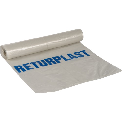 Knudesæk, 125L, 50my, klar, LDPE/genanvendt, 75x139cm, med perforerede huller, 15 ruller á 8 stk, (120 stk.)