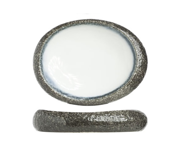 Serveringsfad, oval, stentøj, Ø32x24x6cm, lys farve, (1 stk.)