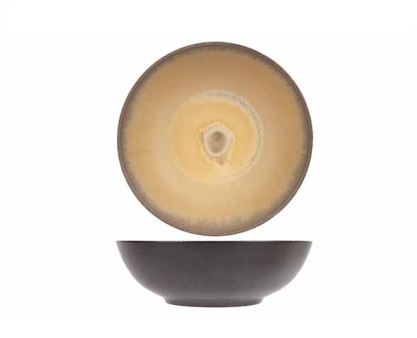 Skål, Ø18x5,5cm, grå/gul, stentøj, DIVINE MOON, (3 stk.)