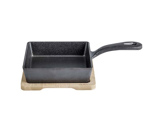 [20949] Støbejernspande og serveringsfad, firkantet, 13x13x3cm, bambus/støbejern, (1 stk.) 