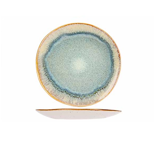 Desserttallerken, rund, Ø22,5x2,5cm, grøn/beige, stentøj, COBALT, (24 stk.)