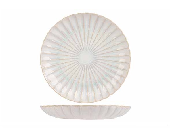 Middagstallerken, rund/bølget, Ø27,4x3,8cm, hvid/lyseblå, stentøj, ASTERA PURE, (12 stk.)