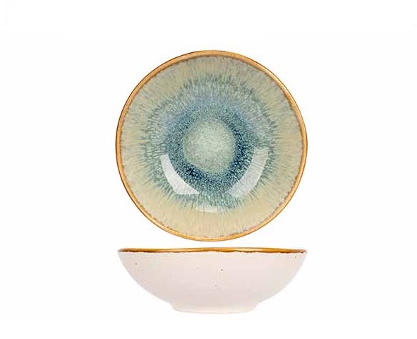 Skål, Ø15,5x4,5cm, grøn/beige, stentøj, COBALT, (6 stk.)