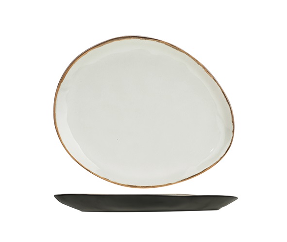 [20983] Frokosttallerken, hvid, oval, Ø19,5x16,5x2cm, melamin, ubrydelig, PLATO, (12 stk.)