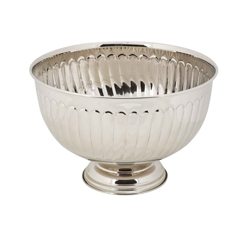 Champagnebowle på fod, stor, Ø36,5x24cm, med rillet overflade, metal, (1 stk.)