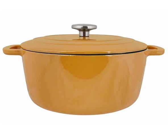 Støbejernsgryde med låg, Ø28x13cm, kogegryde, guld, støbejern, FONTESTIC, (1 stk.)