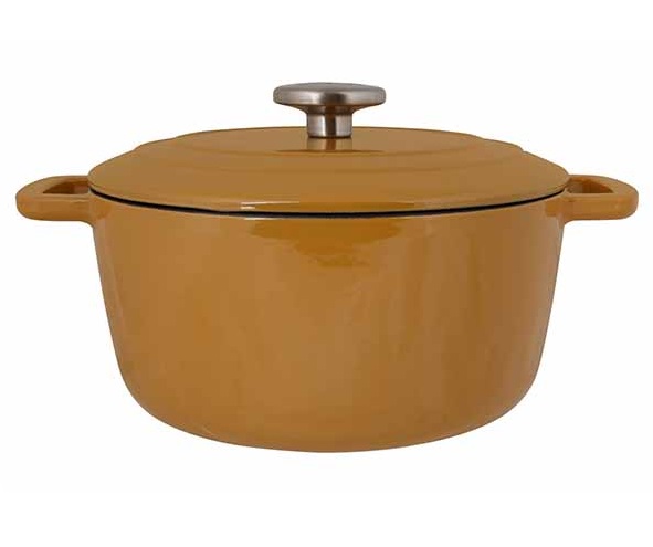 Støbejernsgryde med låg, 4,6l, Ø24x11,6cm, kogegryde, guld, FONTESTIC, (1 stk.)