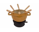 Fonduesæt med 6 fonduegafler, Ø18cm, guld, støbejern, FONTESTIC, (1 sæt)