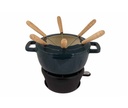 Fonduesæt med 6 fonduegafler, Ø18cm, mørkegrøn, støbejern, FONTESTIC, (1 sæt)