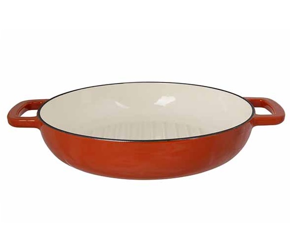 [21050] Grillpande med håndtag, Ø28x6cm, rødbrun, støbejern, FONTESTIC, (1 stk.)