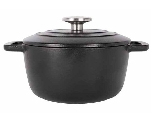 Støbejernsgryde med låg, 2,7l, Ø20x10,5cm, kogegryde, sort, FONTESTIC, (1 stk.)