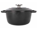 Støbejernsgryde med låg, 2,7l, Ø20x10,5cm, kogegryde, sort, FONTESTIC, (1 stk.)